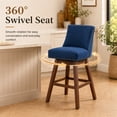 thumbnail image 4 of SESSLIFE Blue Bar Stools with Back Set of 2, 26" Counter Height Swivel Bar Stools, Upholstered Farmhouse Counter Stools with Solid Wood Legs, Bar Chairs for Kitchen Island & Home, 4 of 10