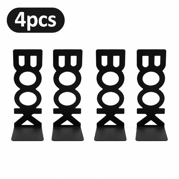 4 Pcs Bookend, Sturdy Metal Non-Skid Book Stopper, Unique Geometric Decorative Bookends for Shelves, Home Office & Dorm