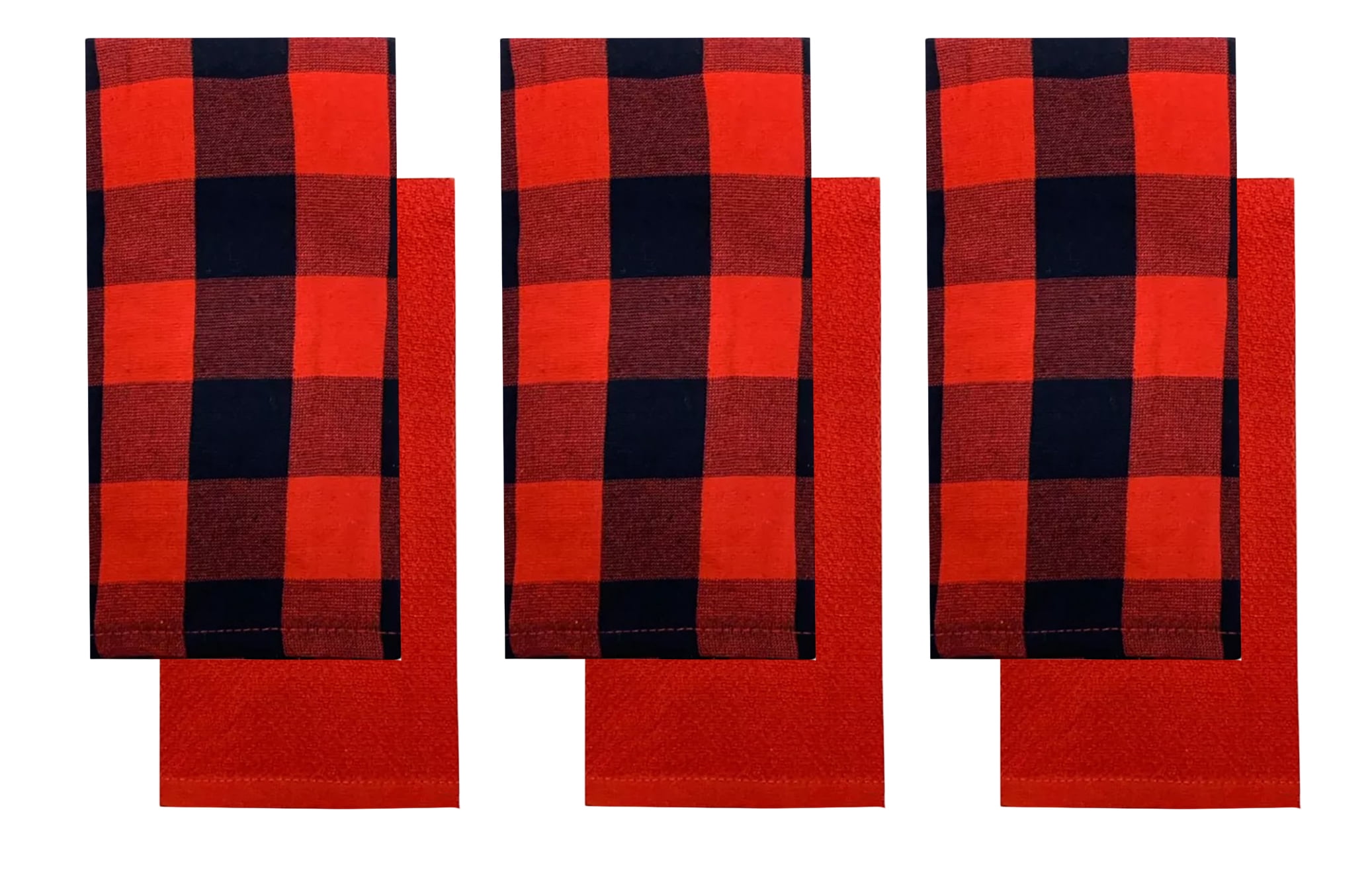 Buffalo Plaid Kitchen Dish Towels Set of 6, Red Black, Cotton, Bee & Willow