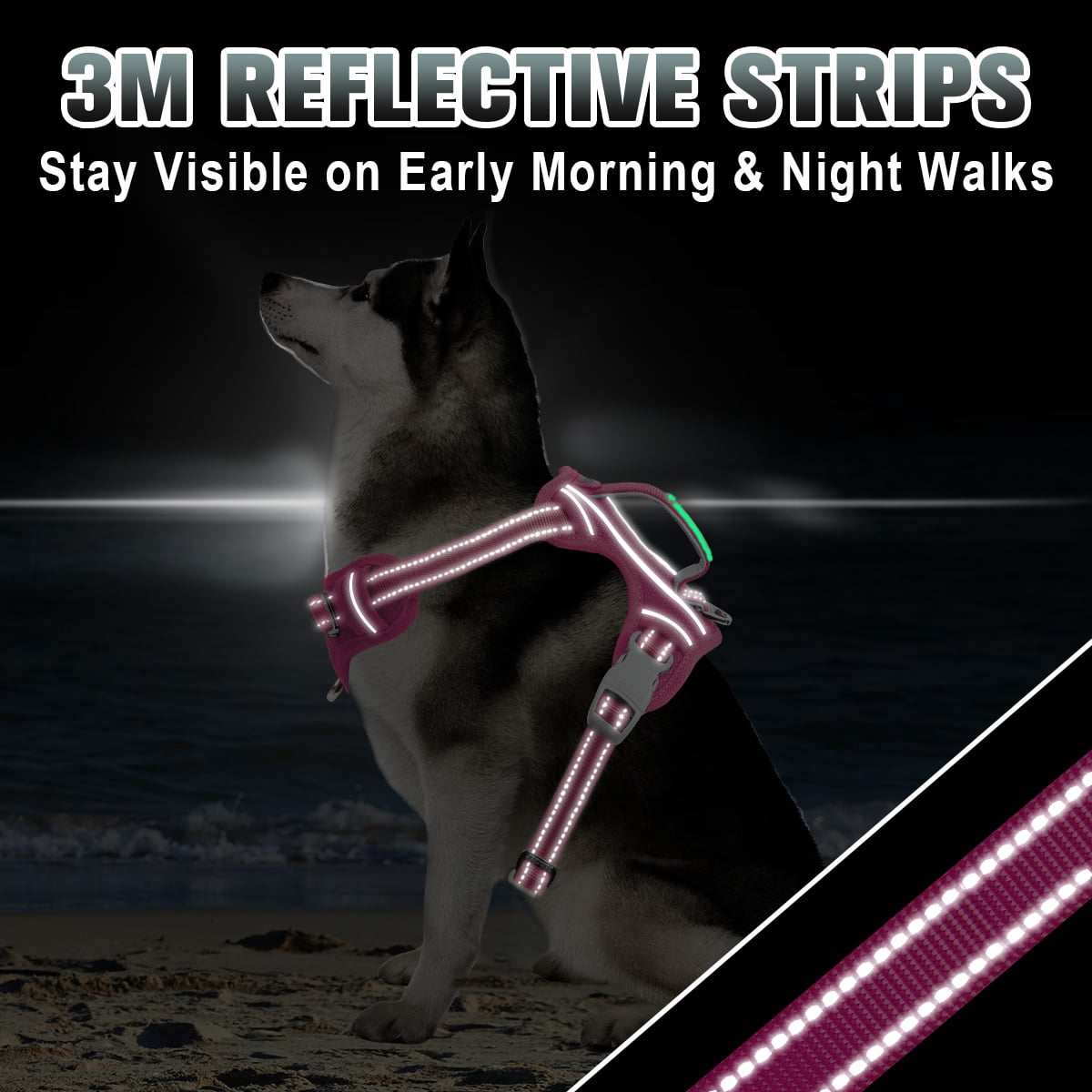 BARKBAY No Pull Dog Harness Large Reflective Dog Harness with Front Clip and Easy Control Handle for Walking Training Running with ID tag Pocket(Pink,L)