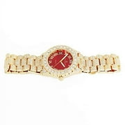 Charles Raymond blinged Out Mens Silver Big Rocks Hip Hop with Roman Numerals Fully Iced Out Colorful Dial Watch - ST10327 RN Single (Gold Blood Red)