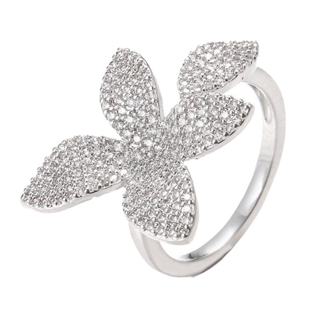 Sonducket Anillo de apertura para mujer, anillos de decoración de circón, decoraciones de mano de flores, joyería para novia, regalo de Ropa, zapatos y accesorios Miscelánea Blanco