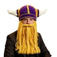 thumbnail image 2 of Helii Knit Hat with Horns and Detachable Beard Viking Style Beanie Hat Handmade Crochet Cap Funny Novelty Winter Hat for Role Play Party Dress Up Stretchy Soft Beanie Hat for Adults, 2 of 8