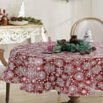 thumbnail image 4 of Newbridge Snowfall Snowflake Plaid Christmas Print Vinyl Flannel Backed Tablecloth Contemporary Snowflake Design Easy Care Wipe Clean Xmas Tablecloth, 60 Inch x 84 Inch Oval, Red, 4 of 6