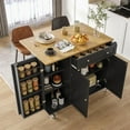 thumbnail image 2 of HAUXITIO Kitchen Island with Drop Leaf,Towel Rack, Rolling Cart with Spice Rack,Drawer and Storage for Kitchen,Black, 2 of 7