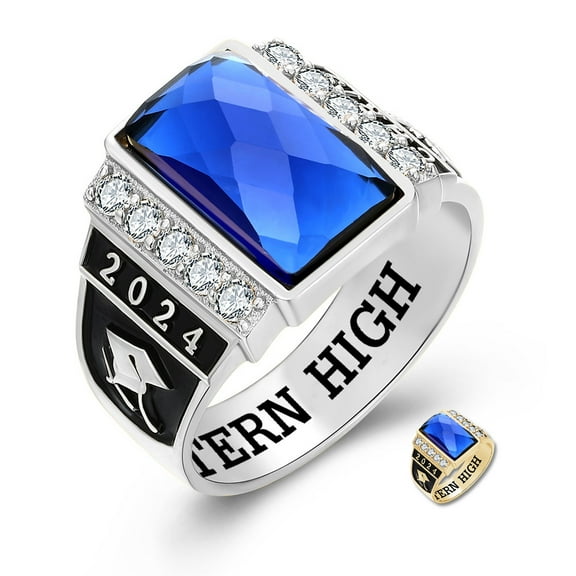 Mementos PJM Custom Men's Class Rings 10kt White Gold for High School and College-Checkboard