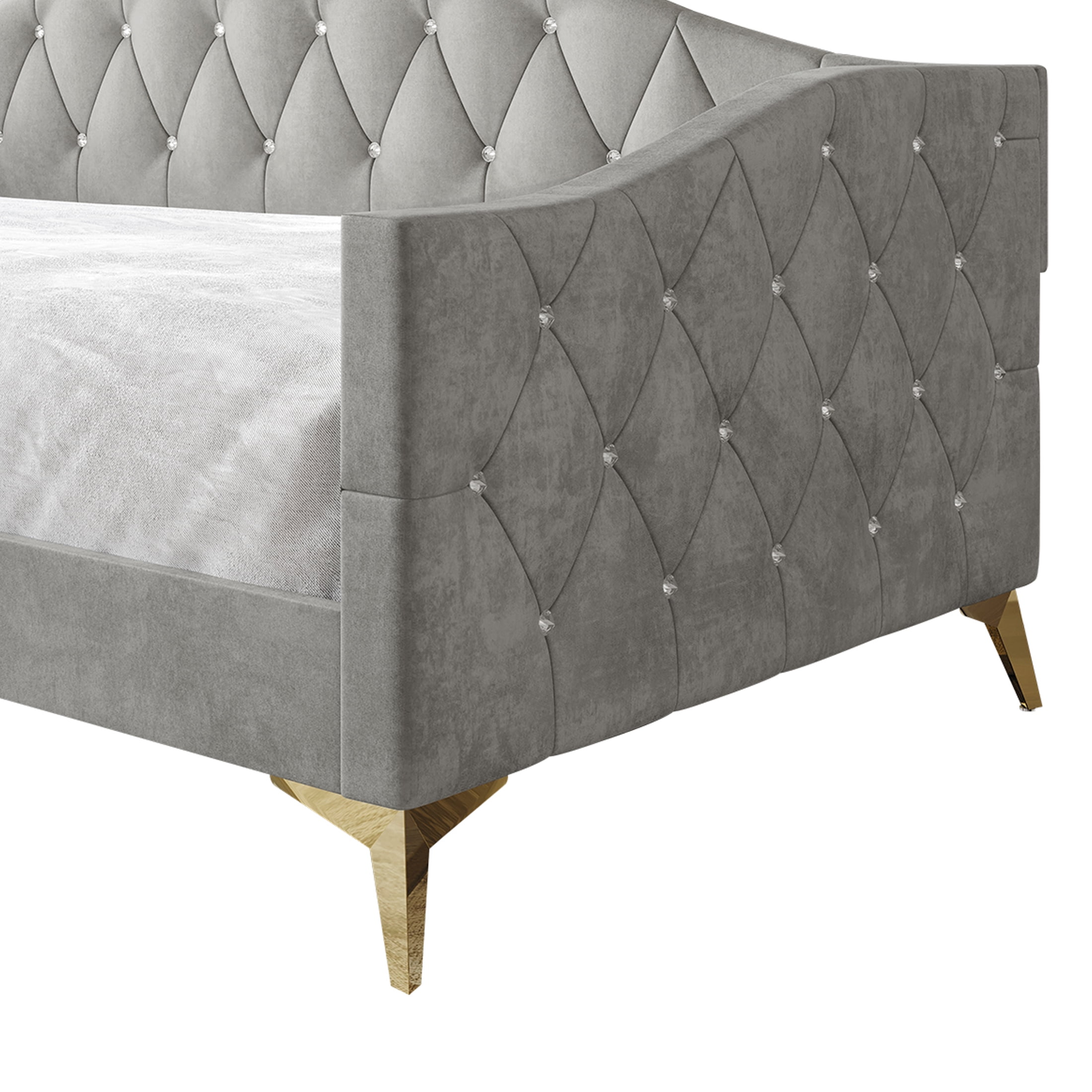 Castle Place Modern Camelback Silhouette Upholstered Tufted Twin Daybed, Silver Gray
