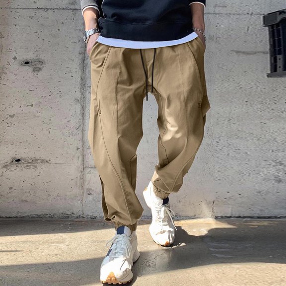 Vedolay Men Pants Casual Men Jogging Cargo Pants for Men Slim Fit with Pocket Joggers Outdoor Sweatpants Drawstring Trousers Jogging Pants,Khaki M