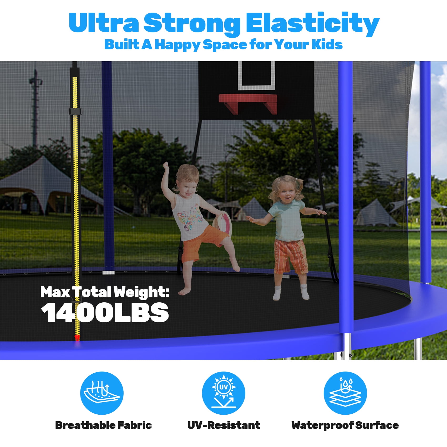 Alvantor 14Ft Trampoline for Kids Age 3-10, Round Trampolines with Basketball Hoop & Enclosure Net for Backyard Yard,Blue