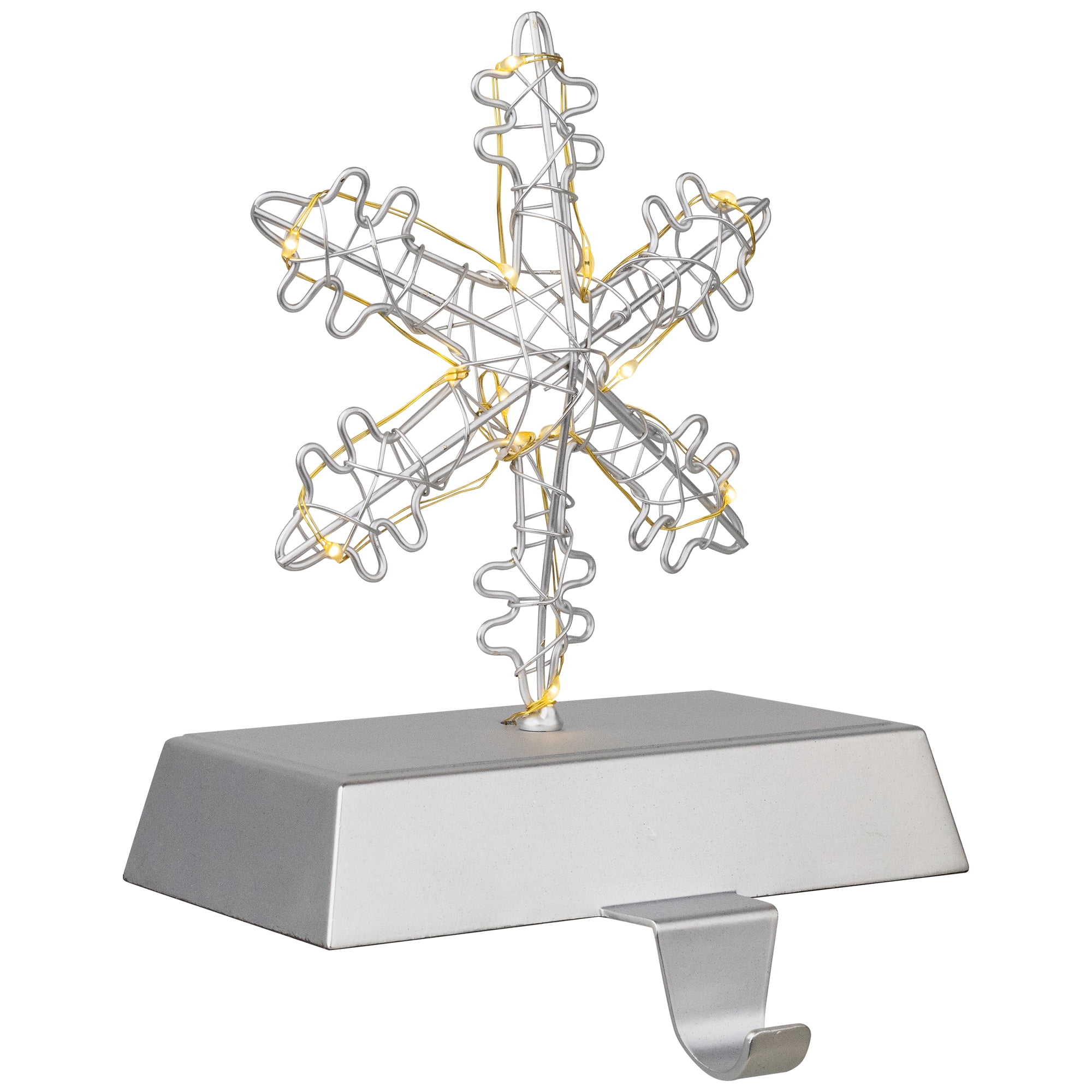 7.5" LED Lighted Silver Wired Snowflake Christmas Stocking Holder