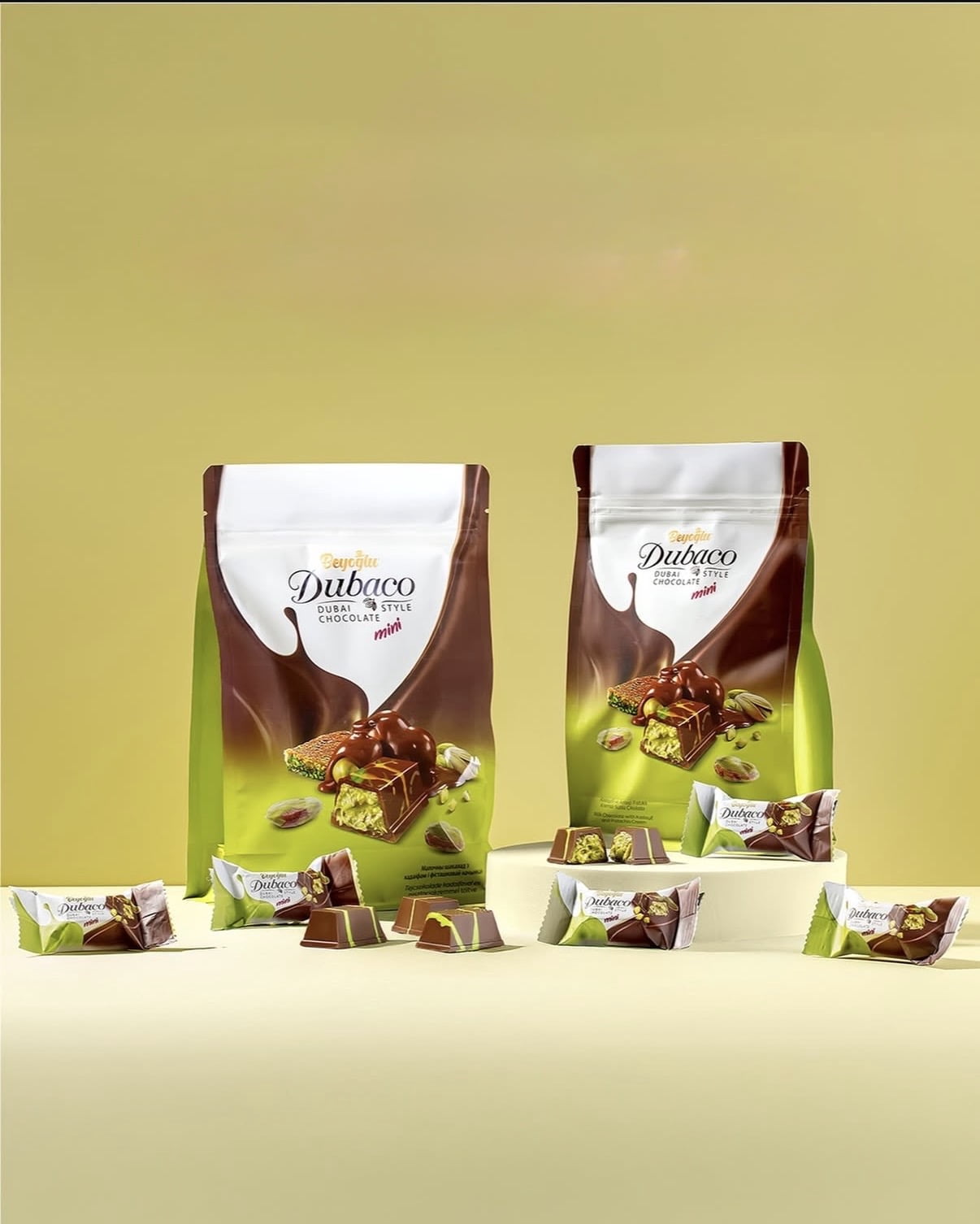 Beyoglu Dubai Chocolate Set – 16pcs Individually Wrapped Pistachio & Kataifi Filled Chocolate & 3.35 oz Dubai Chocolate Bar – Premium Middle Eastern Dessert