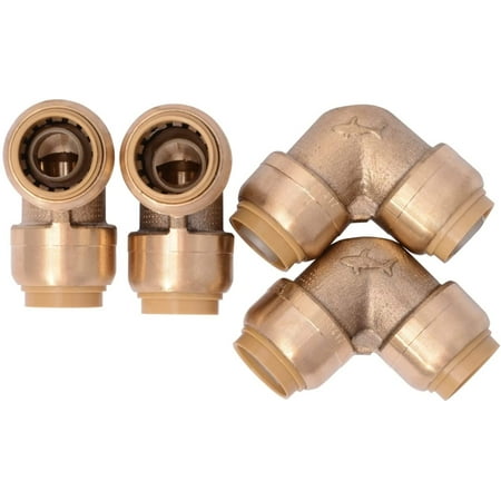 SharkBite 1/2 Inch 90 Degree Elbow Pack of 4 Push to Connect Brass Fitting PEX Pipe Copper CPVC PE-RT HDPE U248LFA4