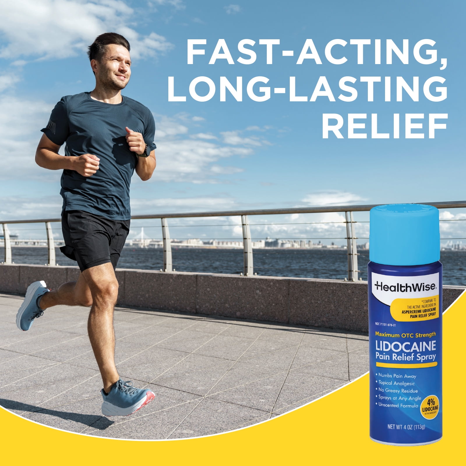 HealthWise 4 % Lidocaine Pain Relief Spray | OTC Strength | 4 oz. 133 mL | Non-Greasy, Unscented | Immediate Penetrating Action | Sprays at Any Angle