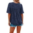 thumbnail image 3 of Liacowi Women Juniors Summer Chiffon Shirts Round Neck Loose Shirts Fashion Lace Cutout Shirts, 3 of 4