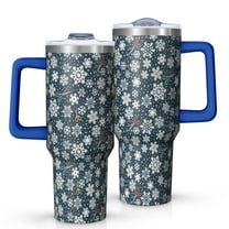 Dark Blue Christmas Snowflake Pattern Tumbler with Handle and Lid,40oz Double Wall Vacuum Insulated Tumbler,Cups Gift for Women and Men