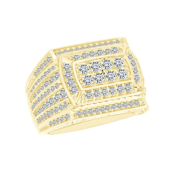 AFFY 3.95 Carat Round Shape White Natural Diamond 14K Solid Gold Multi Row Engagement Ring For Men