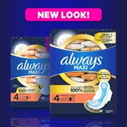 Always Maxi Overnight Pads with Wings, Size 4, 48 Count