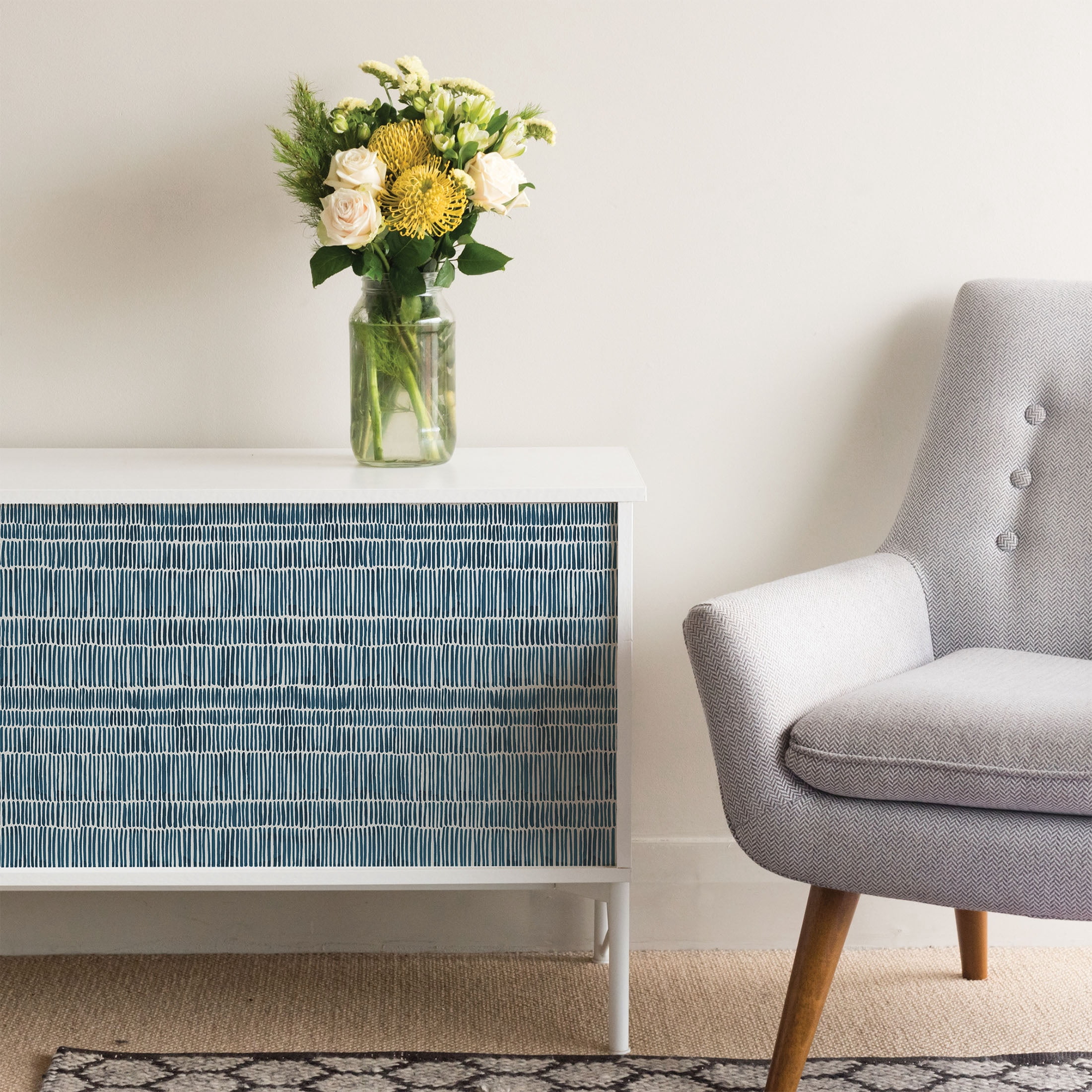 Mainstays Blue Sketched Lines, Peel and Stick Wallpaper 13.35 Sq. Ft.