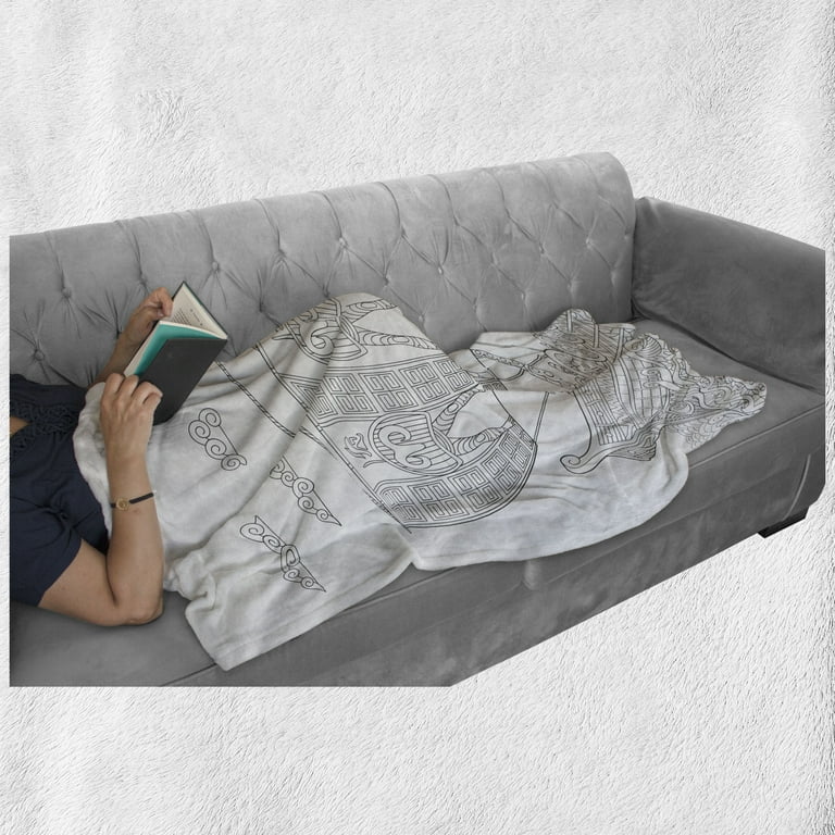 Odyssey Soft Flannel Fleece Throw Blanket Uncolored Composition of Galley Ship with Warriors in Sketch Style Cozy Plush for Indoor and Outdoor Use 60 x 80