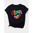 thumbnail image 4 of Camisetas con diseño gráfico para mujer, playera corta, clásico, estética, ropa de verano de los 90Colorful Letter Print Round Neck Sports T-shirt, Short Sleeve Running Casual Tops, Women's Activew, 4 of 8