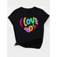 thumbnail image 4 of Camisetas con diseño gráfico para mujer, playera corta, clásico, estética, ropa de verano de los 90Colorful Letter Print Round Neck Sports T-shirt, Short Sleeve Running Casual Tops, Women's Activew, 4 of 8