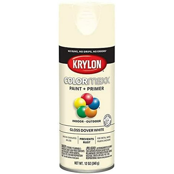 12 oz Krylon K05516007 Dover White COLORmaxx Paint & Primer Spray Paint, Gloss Pack of 6
