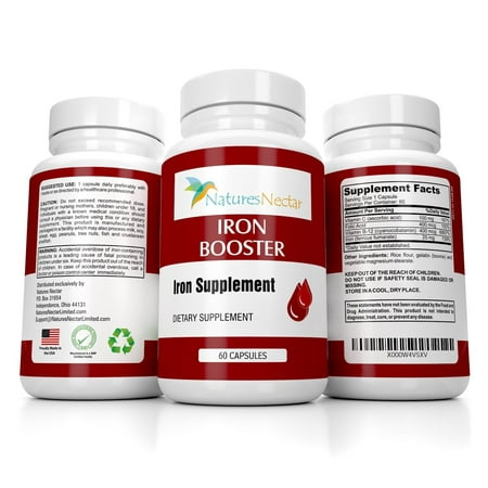 Iron Booster Supplement - Helps Boost Red Blood Cell Production, Anemia, and Hemoglobin Production - Chelated Iron Pills for Women - Ferrous Sulfate - Gluconate Fumarate Tablet - Prenatal (Best Iron Pills For Anemia)