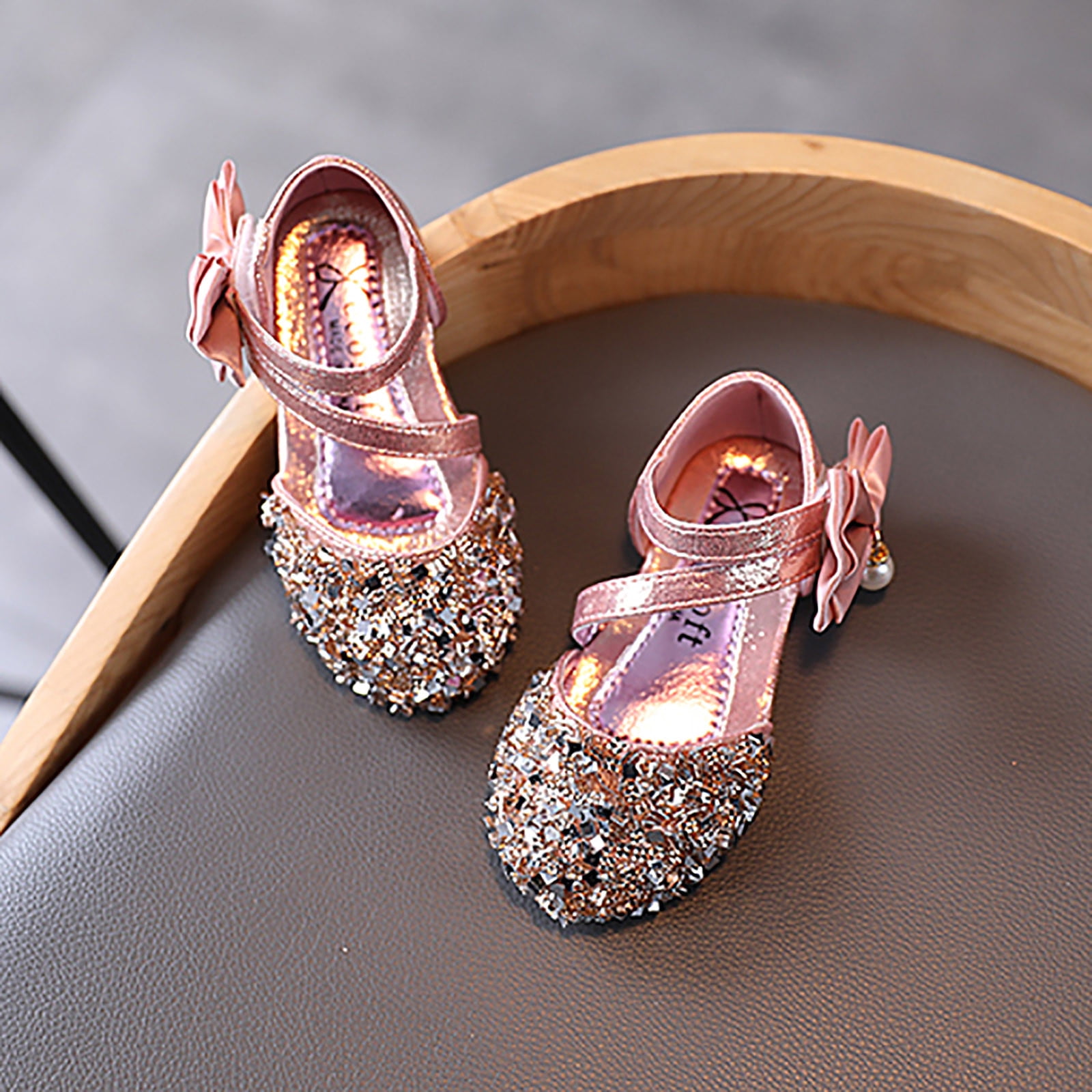 TOWED22 Girls Dress Shoes Adorable Sparkle Mary Jane Flats for Wedding Party Pink 12 Little Kids