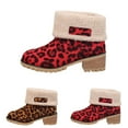thumbnail image 4 of XIMIN Women's Leopard Print Fur Snow Ankle Booties Comfortable Chunky Block Heels Slip On Fleece Lined Mid Calf Boots Casual Fashion Winter Outdoor Shoes, 4 of 5