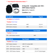 CV Boot Kit - Compatible with 1993 - 2009 Subaru Impreza 1994 1995 1996 1997 1998 1999 2000 2001 2002 2003 2004 2005 2006 2007 2008
