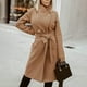 thumbnail image 2 of Abrigo de tela de lana con cinturón de solapa de otoño e invierno para mujer, gabardina, abrigo largo, prendas de vestir Pompotops qwe15187, 2 of 9