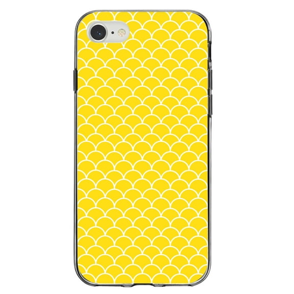 DistinctInk Clear Shockproof Hybrid Case for iPhone 7 8 SE (2020 Model) 4.7" Screen TPU Bumper Acrylic Back Tempered Glass Screen Protector - Yellow White Scalloped Pattern