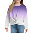 thumbnail image 4 of Girls Casual Twist Front Lightweight Sweatshirt Tie Dye Printed Long Sleeve Crop Tops Pullover Blouse Purple 10-11 Years, 4 of 7