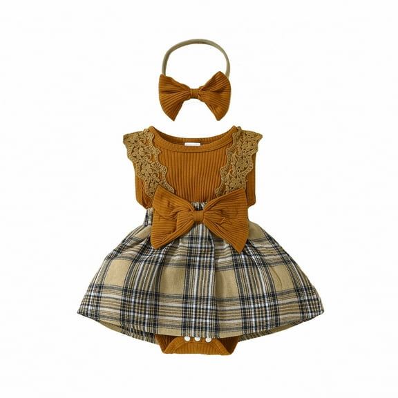 Zwiiyzr Infant Baby Girl Clothes Newborn Girl Outfit Sleeveless Romper Skirt Set Cute Baby Clothes for Girls Summer Brown