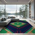 thumbnail image 2 of ODIKA 8'x10' Washable Area Rug Sport Diamond With Bold Numbered Bases And Ball Border Baseball Field Refined for Dining Room, Large Office, Lounge, Non-Slip Chair-Friendly Mat, 2 of 7