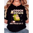 thumbnail image 1 of Women'S T-Shirt, "Human POTATO with Glasses Desk Lamp COUCH POTATO" Print, Retro Minimalist Fashion, Round Neck, Casual Comfort, Sports Short-Sleeved T-Shirt, 1 of 7