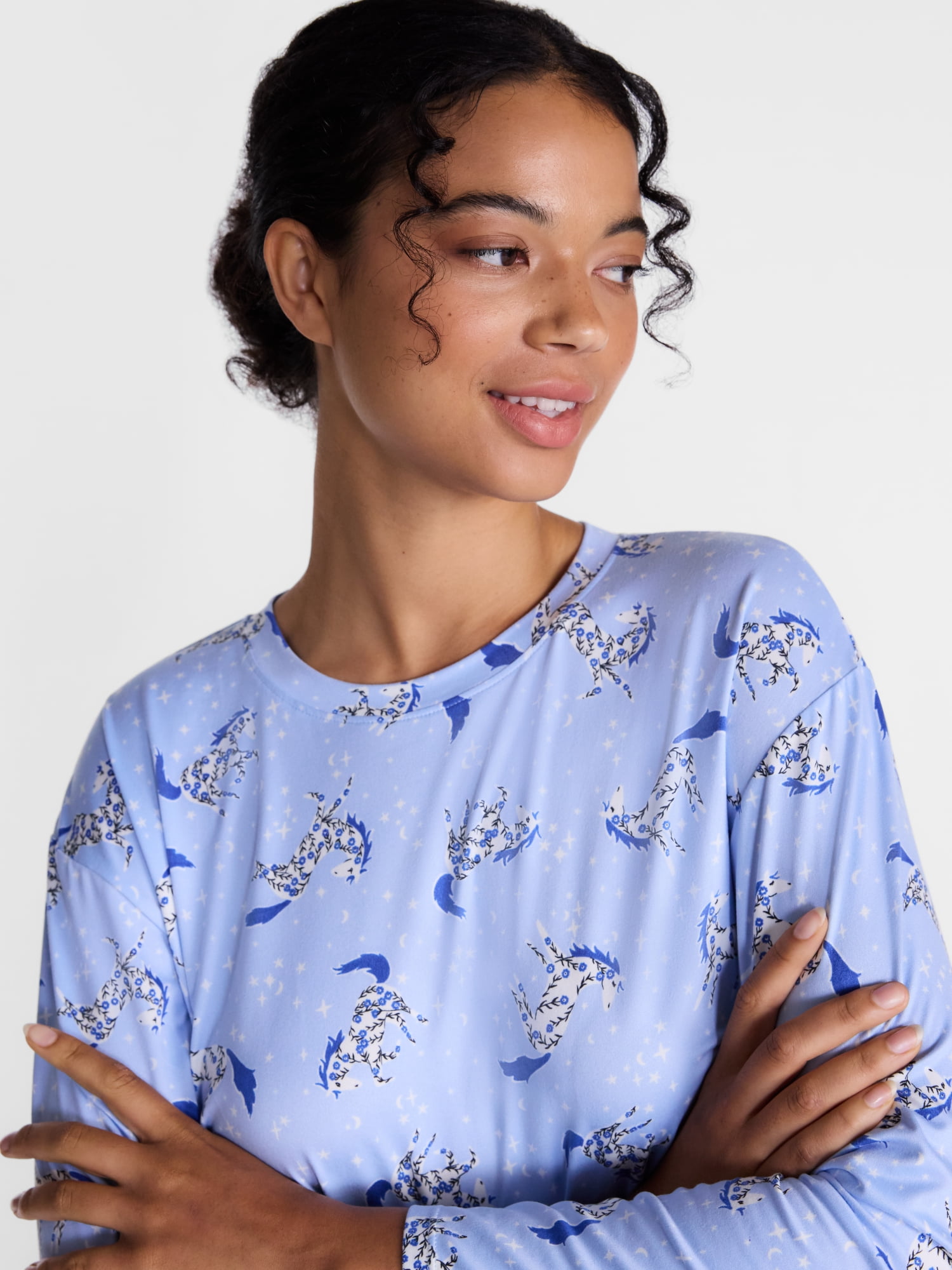 Joyspun Women's Essential Sleep Top and Pants, 2-Piece Pajama Set, Sizes XS-3X