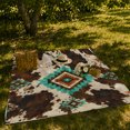 thumbnail image 7 of Turquoise Stepped Diamonds Over Mottled spotted cattle pattern Spots, Soft Flannel Blanket with Rustic Southwestern Geometry Print, Housewarming Gift and Home Decor for Bedroom and Living Room, 7 of 7