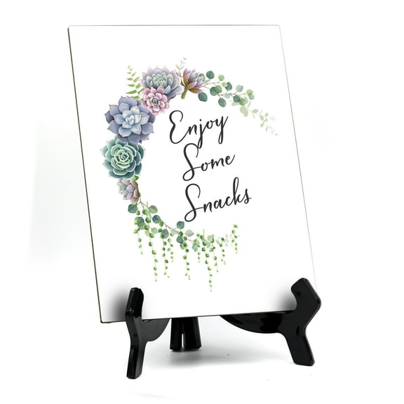 Enjoy Some Snacks Table Sign with Easel, Floral Crescent Design (6" x 8")