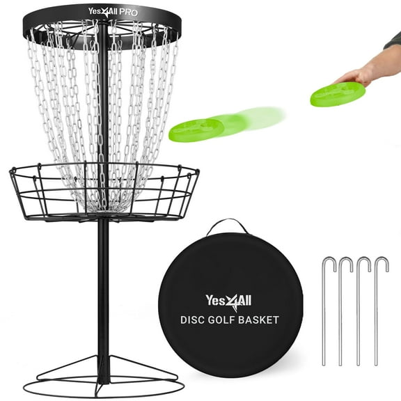Yes4All PRO Disc Golf Basket, Heavy-Duty 24 Chain Portable Frisbee Golf Baskets Target Set for Professional Disc Golfer