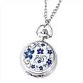 thumbnail image 2 of 5X Reloj de Bolsillo Flor Azul Plata Pequeño de Cuarzo Retro Clásico Modelos de Pareja, 2 of 5