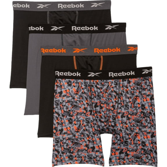 REEBOK MEN'S PACK 4 - 233 CAMO ORANGE - LARGE - UNDERWEAR X4 BOXER BRIEF P33
