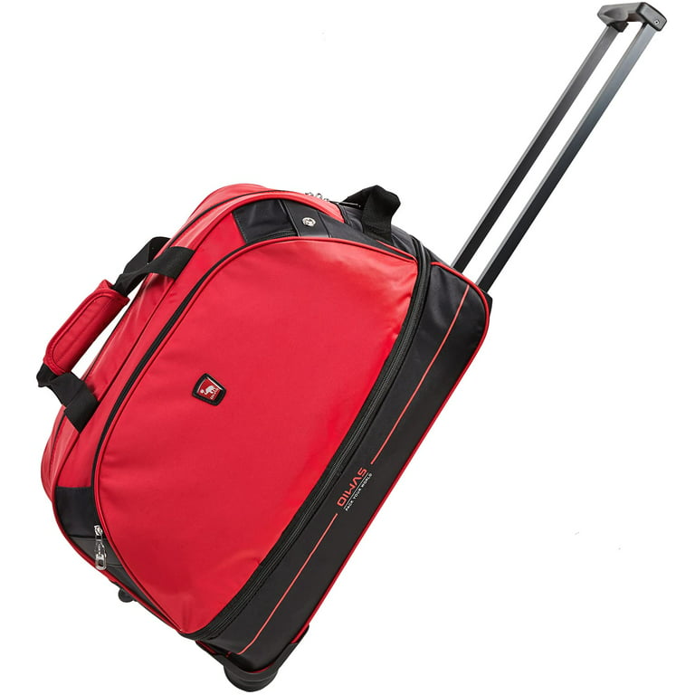 OIWAS Small Rolling Drop-Bottom Duffle Bag with Wheels 22 Carry-on Luggage  Tote Suitcase with Telescopic Handle, Red and Black