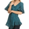 thumbnail image 3 of Sayle Long Star Embroidered Blouse Shirt Top With Button Front And Ruffles - Turquoise - 1X/2X, 3 of 5