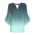thumbnail image 4 of Summer Akafmk 3/4 Sleeve Shirts for Women,Summer Womens Gradient Ruffle Bell Sleeve Dressy Top,Spring and Summer Casual Solid Color Sleeve Round Neck Top Sleeve Round Neck Top/Shirt, 4 of 4