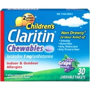 Claritin Children's24 Hour Non-Drowsy Allergy Grape Chewable Tablet, 5 mg, 30 Count