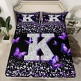 thumbnail image 3 of Feelyou Fashion Monogrammed K Twin Sheet Sets, Bling Butterfly Animal Twin Fitted Sheet, Black Purple Sequin Print Flat Sheet, Breathable Home Decor, 3-Piece, 3 of 8