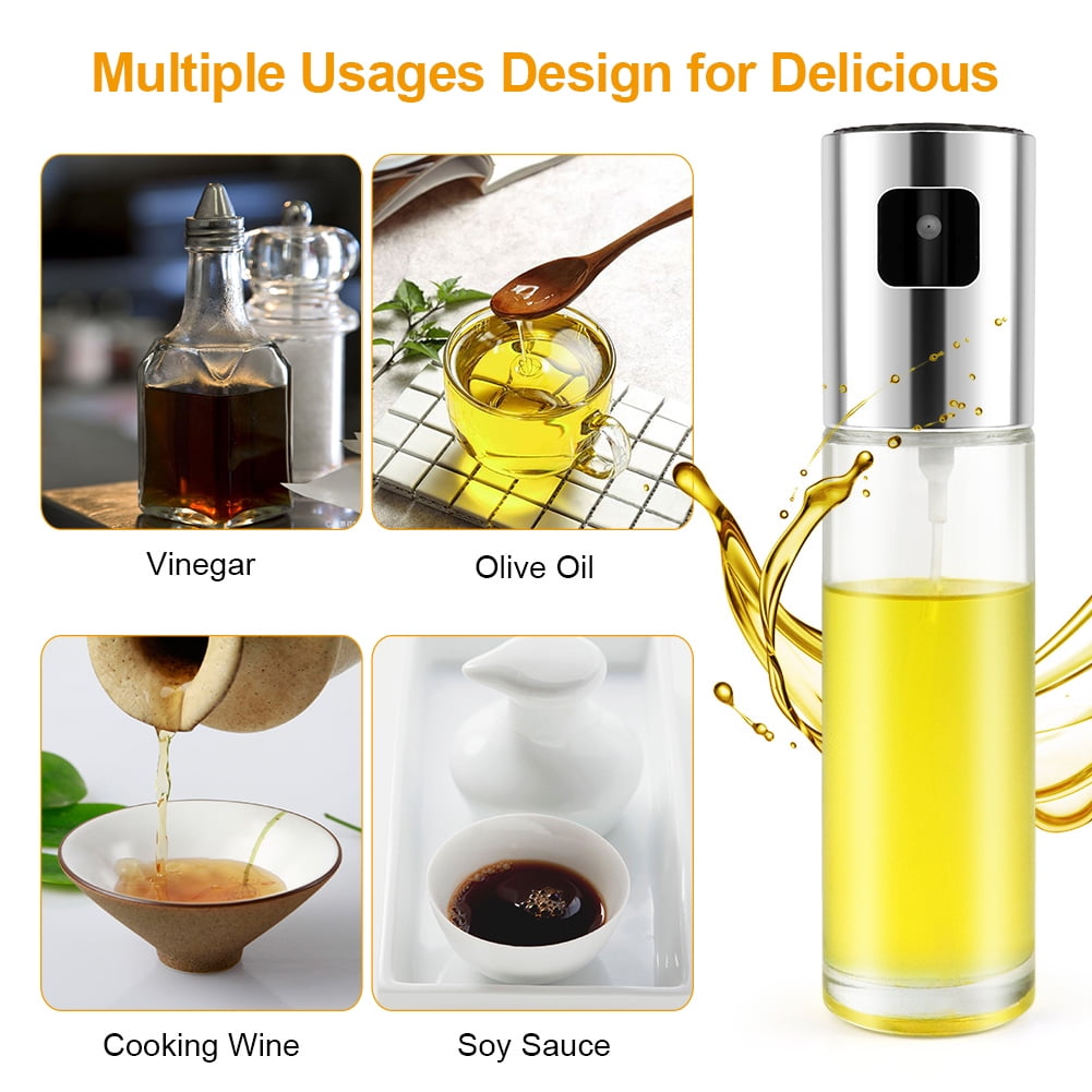 Olive Oil Sprayer Glass Bottle Vinegar Bottle Oil Dispenser with Brush Stainless Steel for BBQ/Cooking/Frying/Salad/Baking Oil Sprayer for Cooking