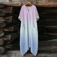thumbnail image 4 of Mifsaly Flowy Dresses for Women 3/4 Sleeve V Neck Maxi Kaftan Dress Comfy Daily Wear Oversized Loose Summer Sundress with Pockets XL, 4 of 7