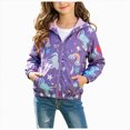 thumbnail image 3 of KPOPLK Girls Windbreaker Jackets 3 6 9 12 18 Months 2T 3T 4T Fall Lightweight Water Resistant Coat Outwear with Zip Up Hooded Clothes for Kids Purple,Size 9-10 Years, 3 of 5